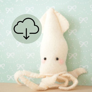 Umi el patrón de costura del calamar, Descarga instantánea PDF Criatura marina rellena, DIY fieltro softie, artesanía de animales oceánicos rellenos, decoración de vivero náutico