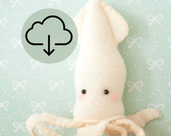 Umi the Squid Sewing Pattern, Instant Download PDF Stuffed Sea Creature, DIY felt softie, stuffed ocean animal craft, nautical nursery decor