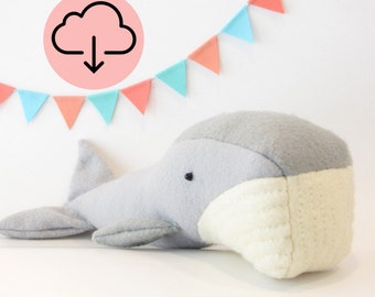 Claudette the Whale PDF Sewing Pattern - DIY felt softie pattern, ocean animal, whale baby decor, DIY nursery pillow, ocean decor, diy gift