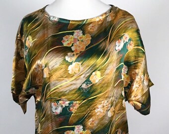 Vintage Green Floral Hawaiian Dress Muumuu