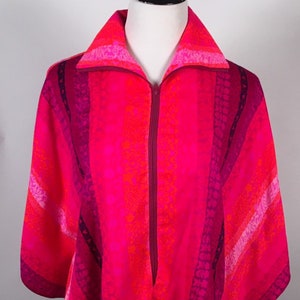 Vintage Hot Pink And Red 1970's Poncho Shirt Zipper In Front One Size Fits All