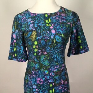 Vintage Blue Green Purple Floral Sheath Dress