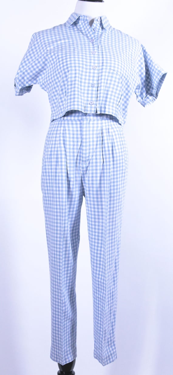 Vintage Blue and White Checkered Hounds Tooth Cott