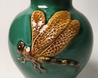 Green Dragonfly Ceramic Vase