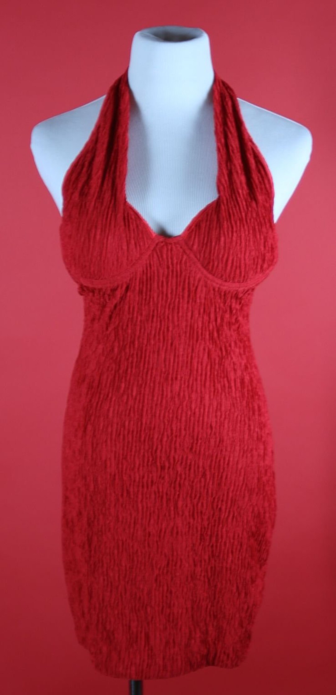 Slinky Red Halter Mini Dress With Padding in Bust by Lotions 'n' Lace - Etsy
