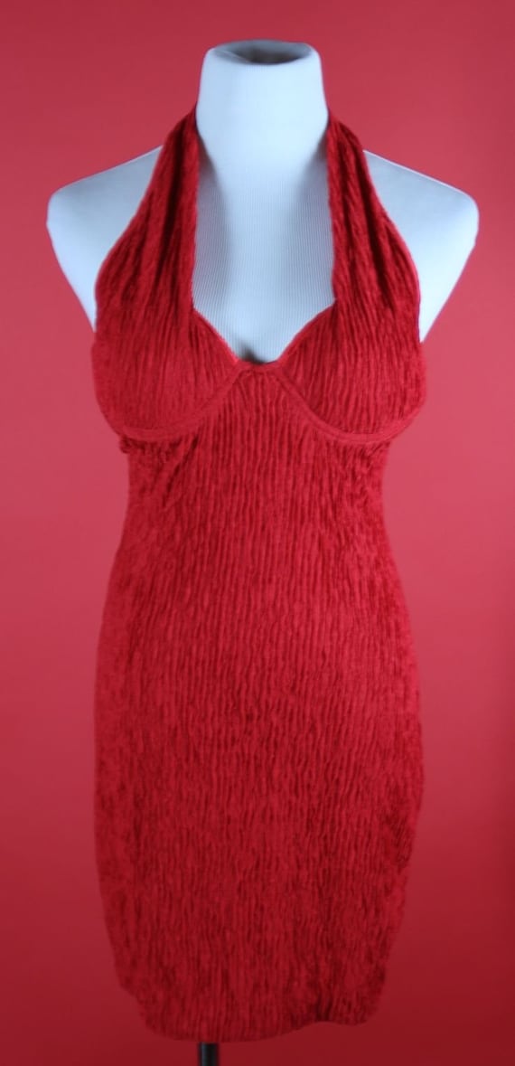 red halter mini dress