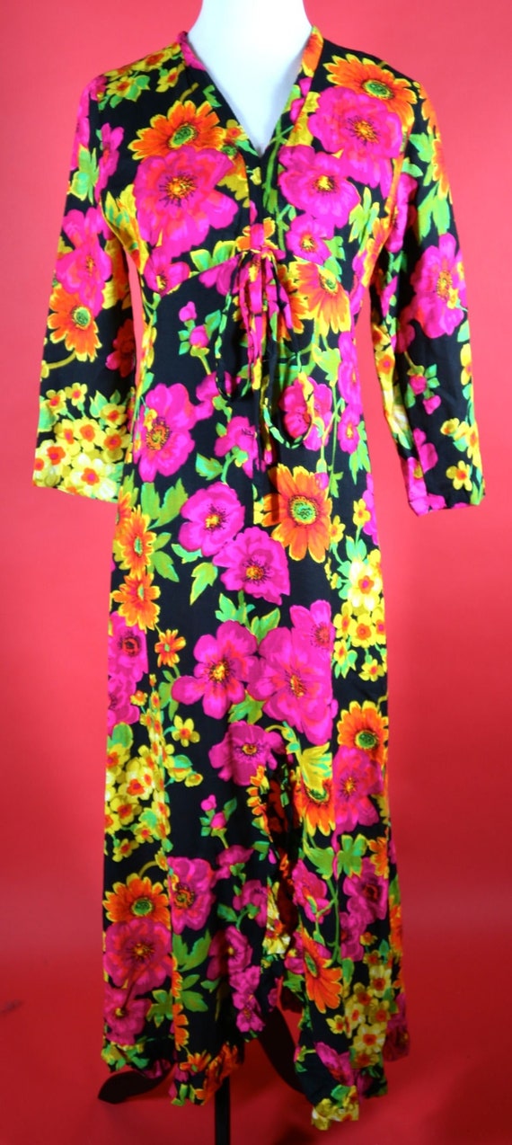 Flower Pattern Maxi Dress 1960's 1970's Boutique o