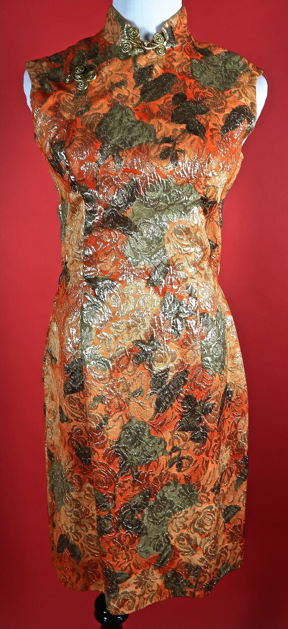 Nina Ricci Asian Style Orange Floral Dress - image 2