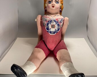 Vintage Mexican Paper Mache Folk Art Doll