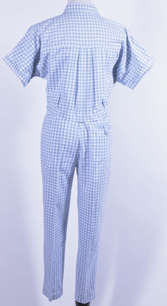 Vintage Blue and White Checkered Hounds Tooth Cot… - image 4
