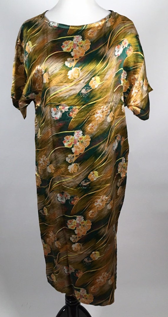 Vintage Green Floral Hawaiian Dress Muumuu