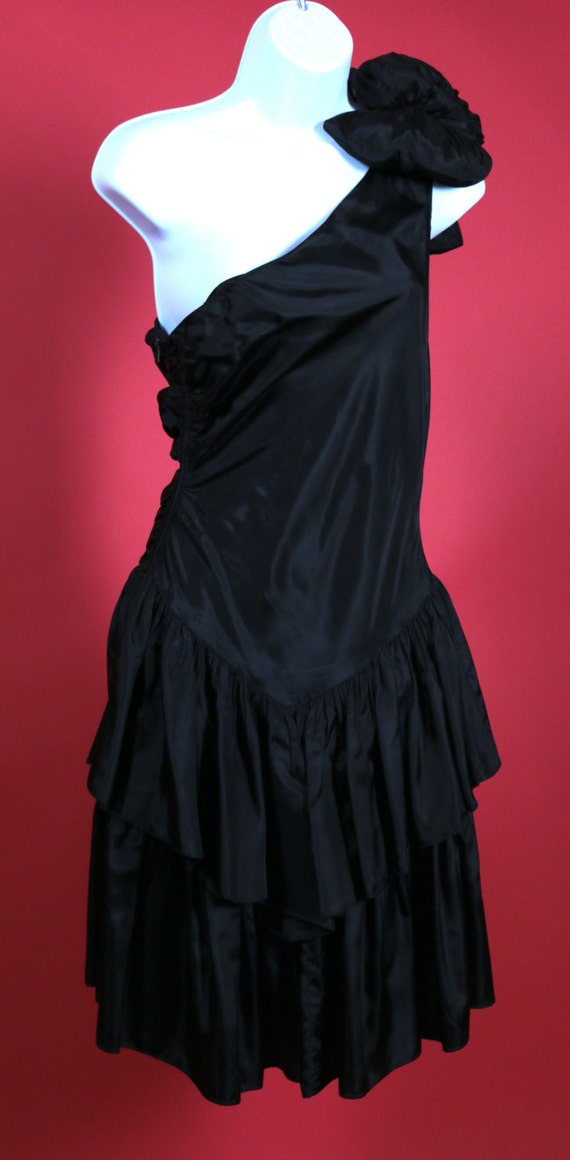 Little Black One Shoulder Dress With Drop Waist by Judy's