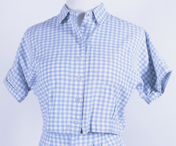 Vintage Blue and White Checkered Hounds Tooth Cot… - image 2
