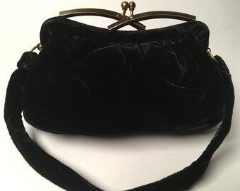 Vintage black velvet evening handbag