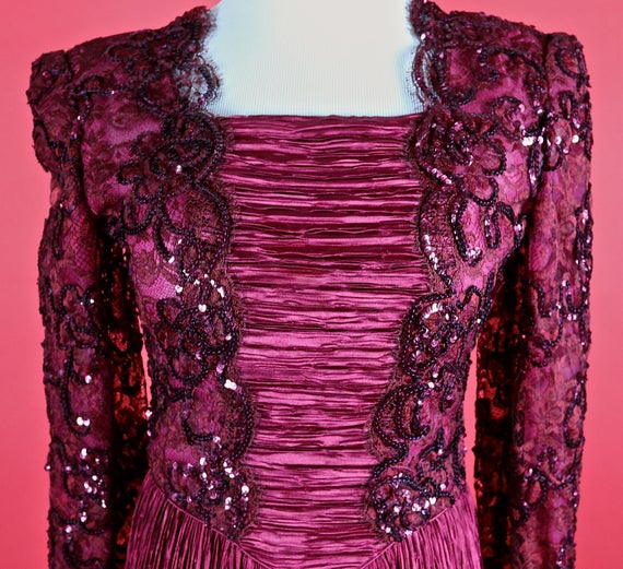 Mary McFadden Couture Burgundy Gown