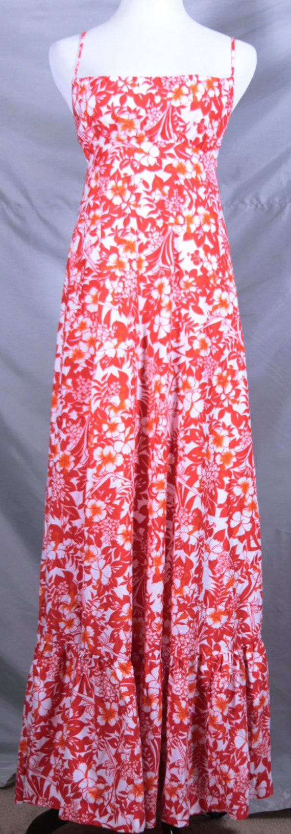 Made in Hawaii Red and Orange Flowered Print Dress