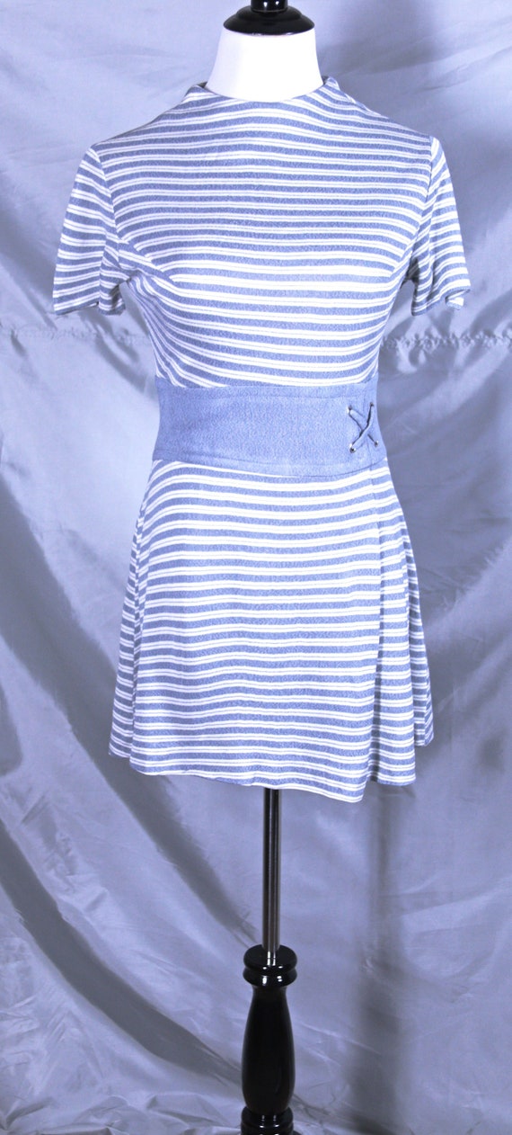 Vintage Striped Grey Silver Twiggy Mini Dress