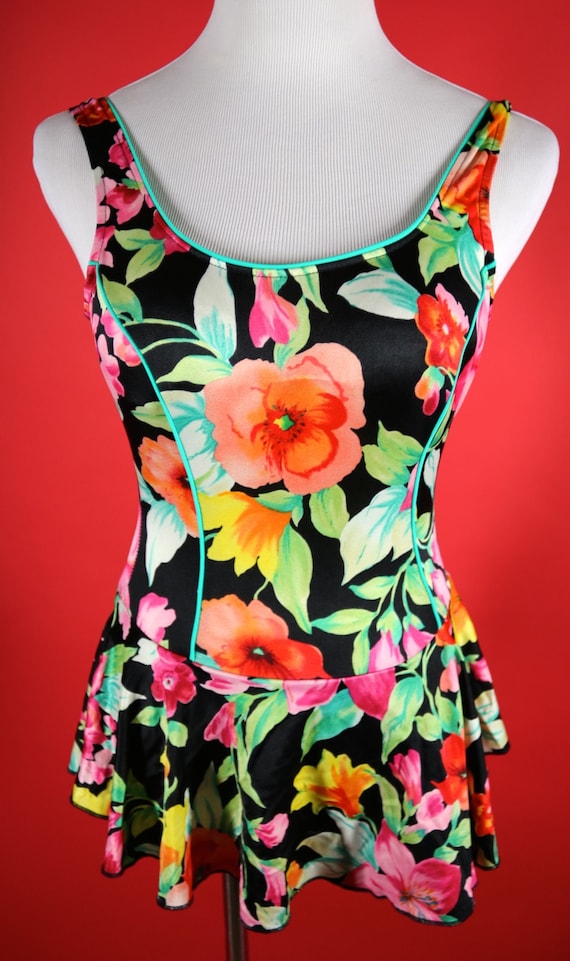 Vintage Swimsuit Robby Len Floral Swimsuit 1970's 