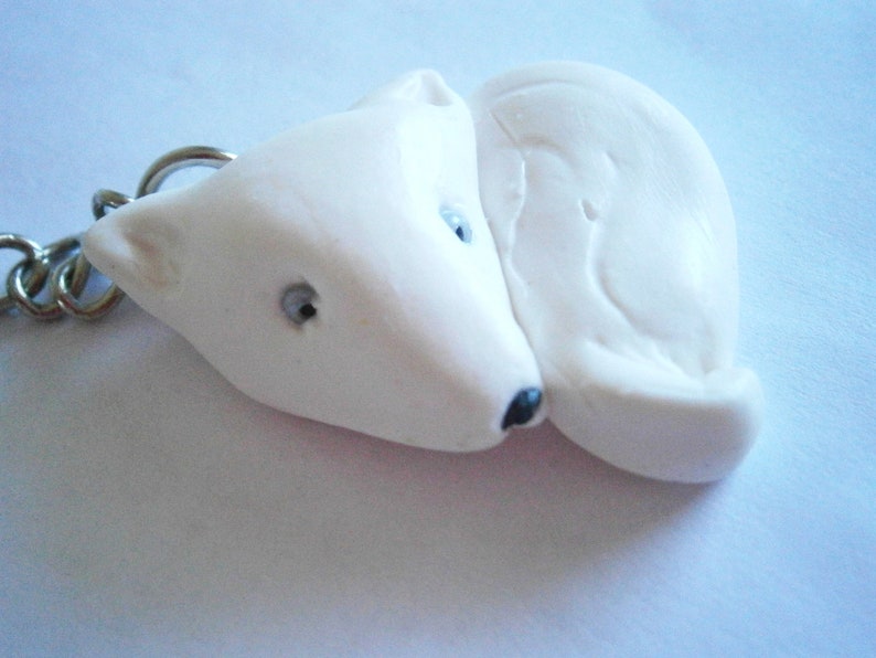 Arctic Fox Keychain Polymer Clay Animals White Fox Keyring Etsy