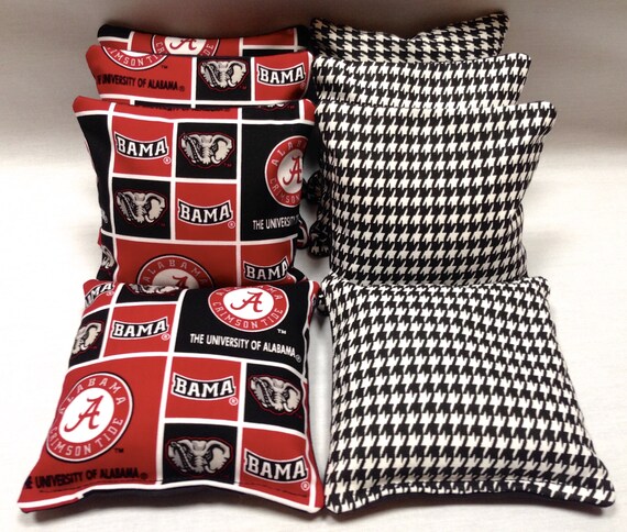 Alabama Crimson Tide 8 Cornhole Bean Bags - Toss Game Bama Solid Backs - Handcrafted Red