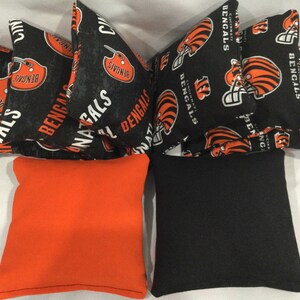 CINCINNATI BENGALS 8 Cornhole Bags Bean Toss 4 Of Each Print W/Duck Cloth Backs Org & Blk