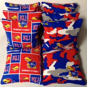 KANSAS JAYHAWKS 8 Cornhole Bags Bean Toss Print 2 Sides