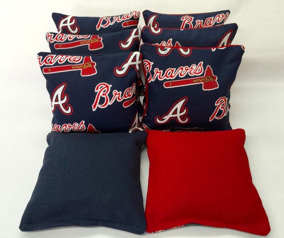 ATLANTA BRAVES 8 Cornhole Bags Bean Toss Print Fronts With Duck Backs