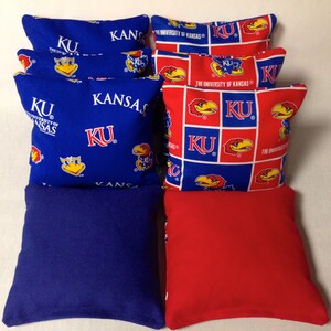 KANSAS JAYHAWKS 8 Cornhole Bags Bean Toss Print 2 Sides