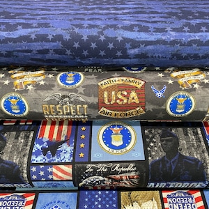 US AIR FORCE Military Cotton Fabric By The Yard 3 Prints