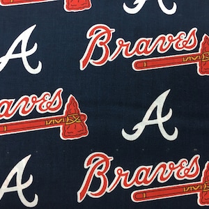 ATLANTA BRAVES 60&quot; Wide Cotton Fabric By The Yard By The 1/2 Yard MLB