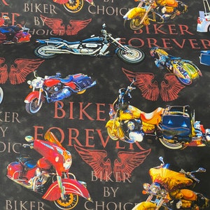 BIKERS MOTORCYCLE Biker By Choice 45" Wide Cotton Fabric By The Yard By The 1/2 Yard NFL