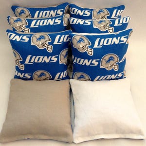 DETROIT LIONS 8 Cornhole Bags Bean Toss 4 Of Each Print Fronts With Duck Backs