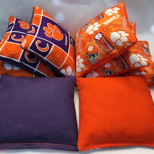 CLEMSON TIGERS 8 Cornhole Bags Bean Toss 4 Of Each Print Fronts With Duck Backs