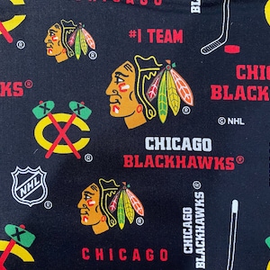 CHICAGO Blackhawks 45&quot; Wide Cotton Fabric By The Yard  By The 1/2 Yard NHL