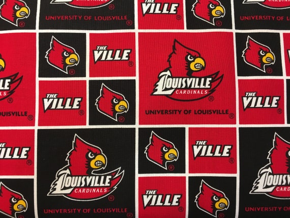 NCAA+University+of+Louisville+Cardinals+Block+Cotton+Fabric+by+The