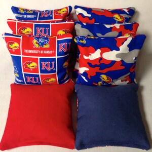 KANSAS JAYHAWKS 8 Cornhole Bags Bean Toss Print 2 Sides