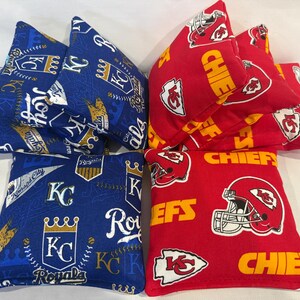 KANSAS CITY Royals/Chiefs 8 Cornhole Bags Bean Toss Print 2 Sides