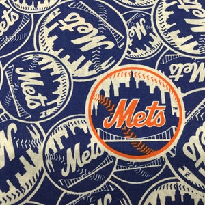 NEW YORK Mets  60&quot; Wide Cotton Fabric By The Yard By The 1/2 Yard MLB