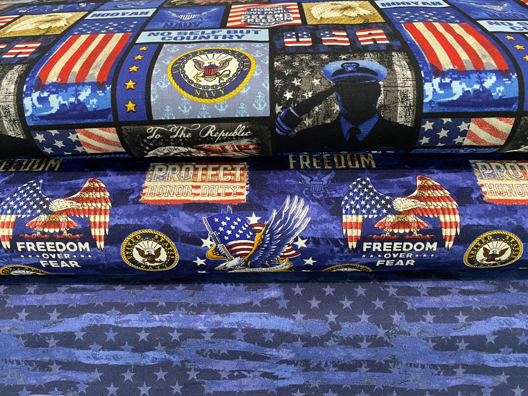 US NAVY Military Cotton Fabric by the Yard 3 Prints Etsy