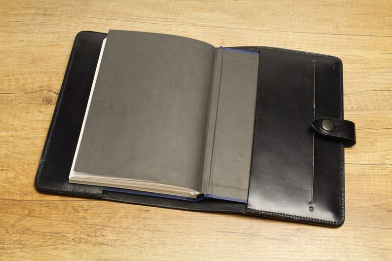 A5 moleskine black leather notebook cover with snap closure Etsy