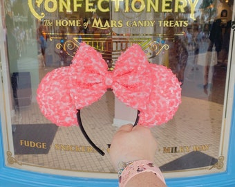 Confectionary Coral Pink Sequin - Minnie Ears - PREORDER!