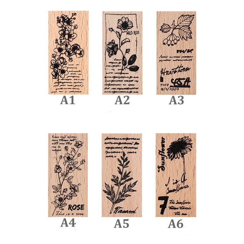 Diary Stamp Set Flowers Stamps Vintage Wooden Rubber Stamps Plants Stamp Set Leaves Stamps