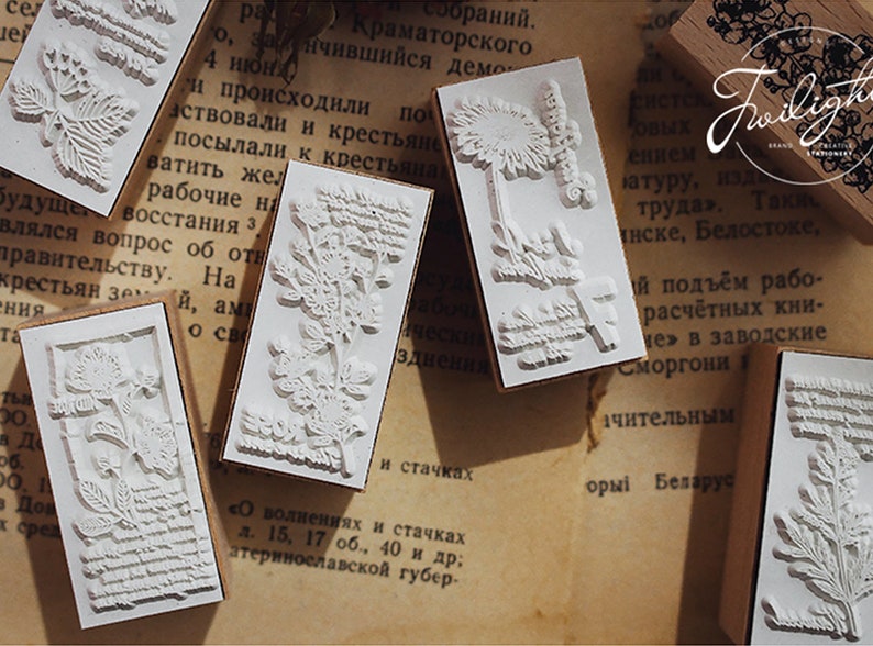 Diary Stamp Set Flowers Stamps Vintage Wooden Rubber Stamps Plants Stamp Set Leaves Stamps