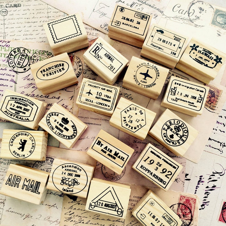Set of 6pcs Label Stamp Postmark Stamps Travel Stamps Etsy