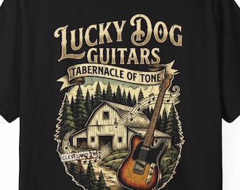 2026 Premium Comfort Colors Lucky Dog Guitars T-shirt "Tabernacle of Tone" BACK PRINT Vintage Country Barn Guitars Nashville Tennessee
