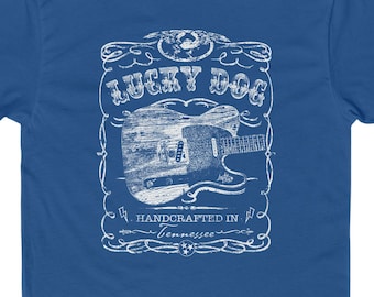 Lucky Dog Custom Guitars Eagle Label T-shirt black Guitar Telecaster Ratrod Lightning Greaser Rock-n-Roll flag USA Nashville