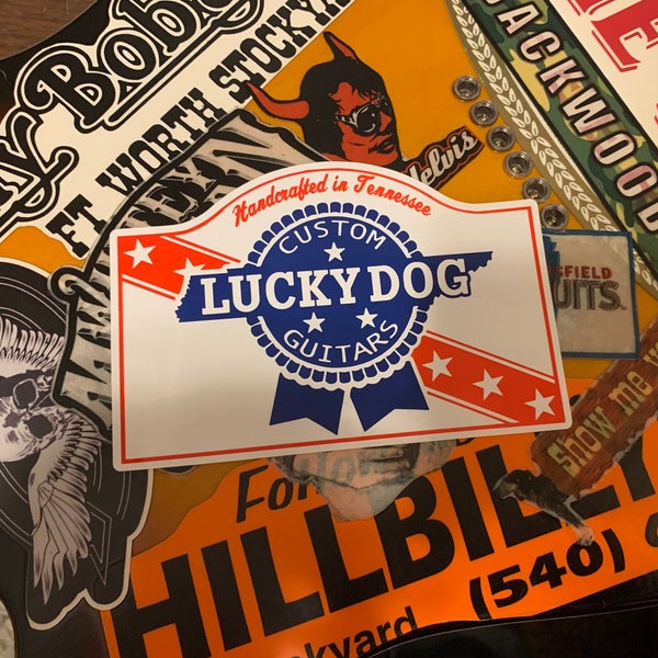 Lucky Dog Custom Guitar Decals - Vinyl stickers weather resistant material - Great for car windows & guitar cases