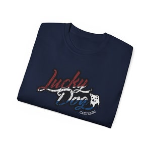 Retro Lucky Dog Guitars Red White Blue T-shirt 'Merica Logo Style OG Vintage America Patriotic Nashville Guitar Reissue image 4