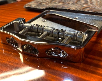 Lucky Dog Custom milled guitar bridge Plate for Tele / Telecaster Guitars. Made in Tennessee. Nickel plated with CNC milled/slotted saddles