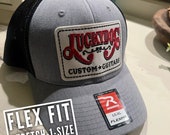 Lucky Dog Guitars Flexfit ball cap Heather gray and black mesh hat truckstop vintage  Stretchy back ballcap flex fit guitar